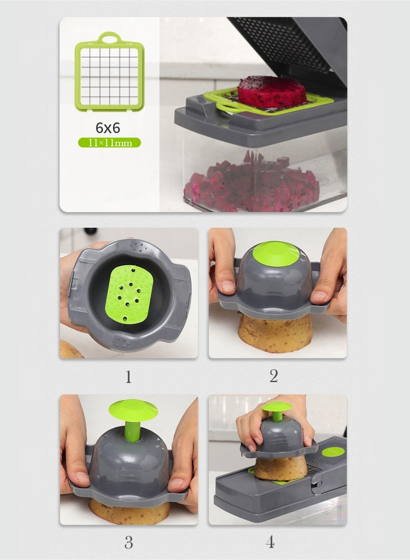 Manhua 15 in 1 multifunctional vegetable chopper | Professional onion chopper | Vegetable slicing,diced and shredded in one | Carrot and garlic food vegetable slicer | With storage container - Image 3